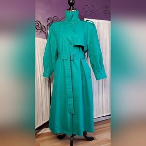 Vintage Teal London Fog Midi Trenchcoat with buckled belt & collar belt size 10P
